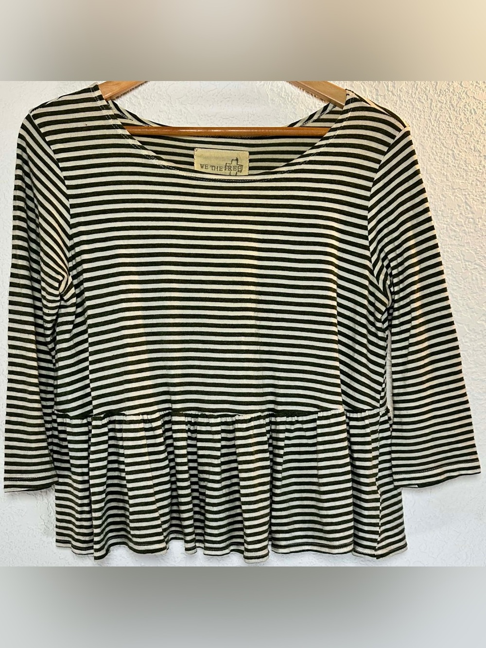 We The Free Green & Cream Striped Peplum Top